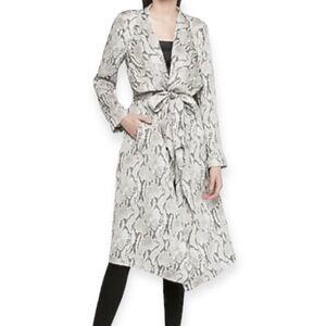 Express Snakeskin Print Flyaway Satin Trech Coat